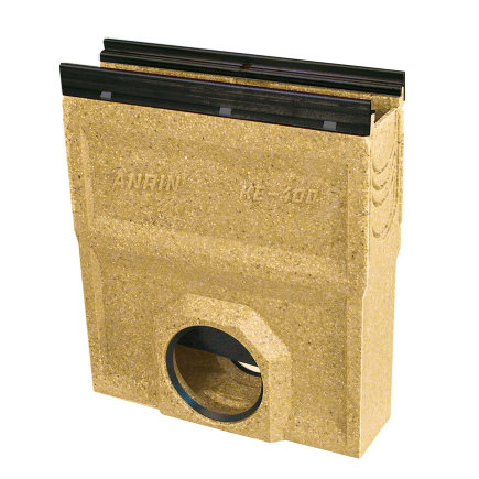Anrin Einlaufkasten für Entwässerungsrinne, Modell KE-100, schwarzer Rand, ohne Rost, L = 50 cm 
