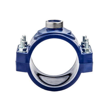 Unidelta aanboorzadel, pp, 1x bi.dr., blauw, verstevigingsring, incl. bouten en moeren, 25 mm x ½"
