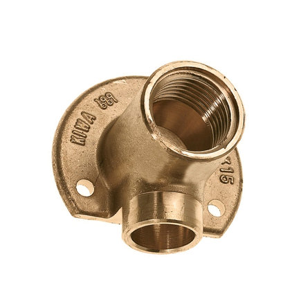 Bonfix muurplaat, messing, binnendraad x inwendig capillair, laag, Kiwa, &frac12;" x 15 mm 