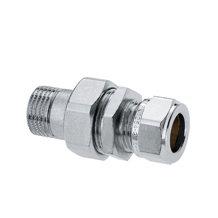 Bonfix radiatorkoppeling, messing vertind, recht, buitendraad x knel, Gastec QA, ½" x 15 mm 