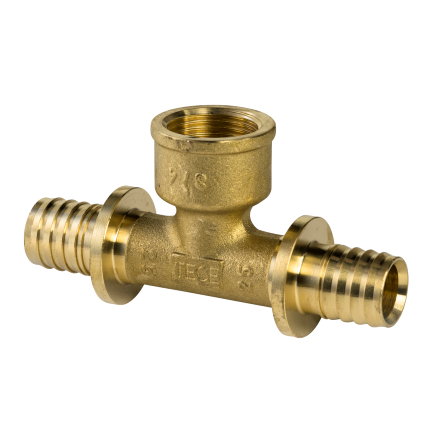TECEflex schroef T-stuk 90°, messing, 2x pers / 1x binnendraad, 16 mm x ½" 