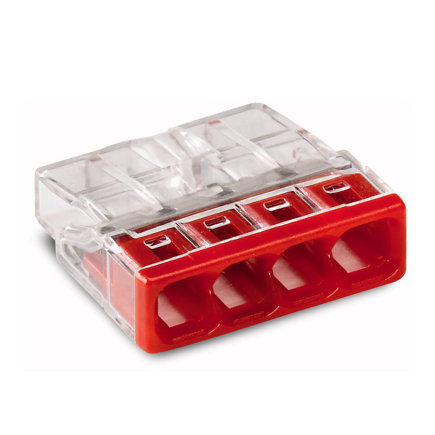 Wago lasklem, compact, transparant/ rood, type 2273-204, 4x 0,5 - 2,5 mm², blister à 20 stuks 