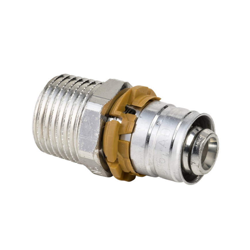 Uponor draad koppeling, S-Press, messing vertind, pers x buitendraad, Kiwa, 50 mm x 1½" 