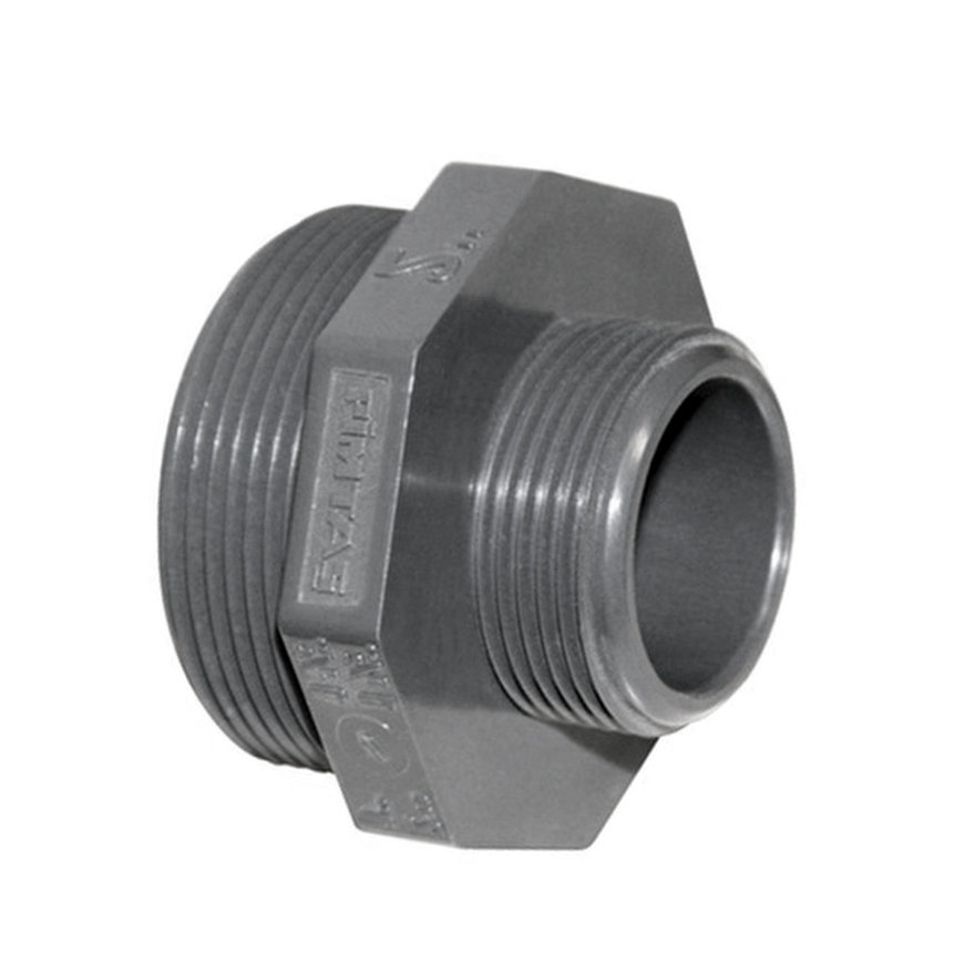 Pimtas dubbele verloopnippel, pvc, 2x buitendraad, 16 bar, 1½" x 1¼" 