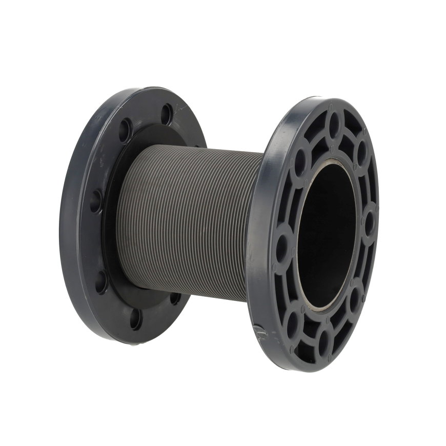 Pimtas reservoirkoppeling, lang, pvc, 2x flens, buitendraad, 10 bar, 4" 