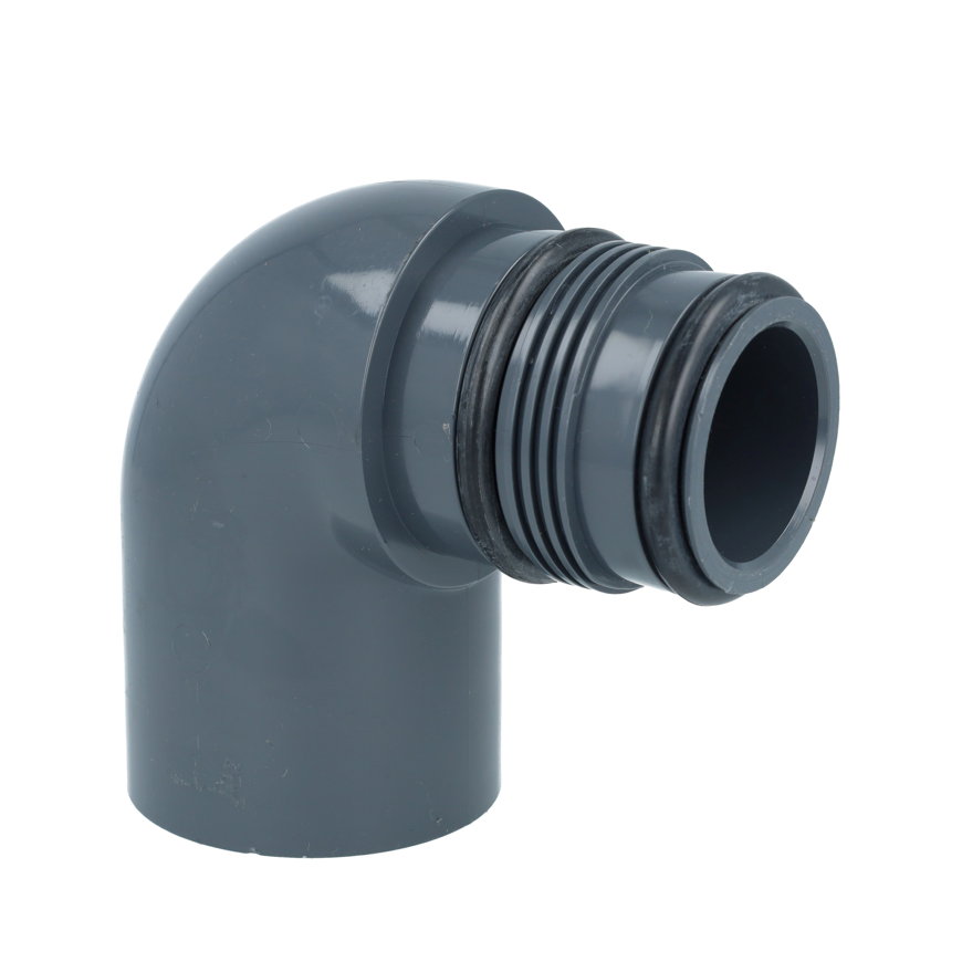 VDL Swing Schwenkbarer Bogen 90°, PVC-U, Klebemuffe x Außengewinde, 10 bar, SWDR 32, 32 mm 