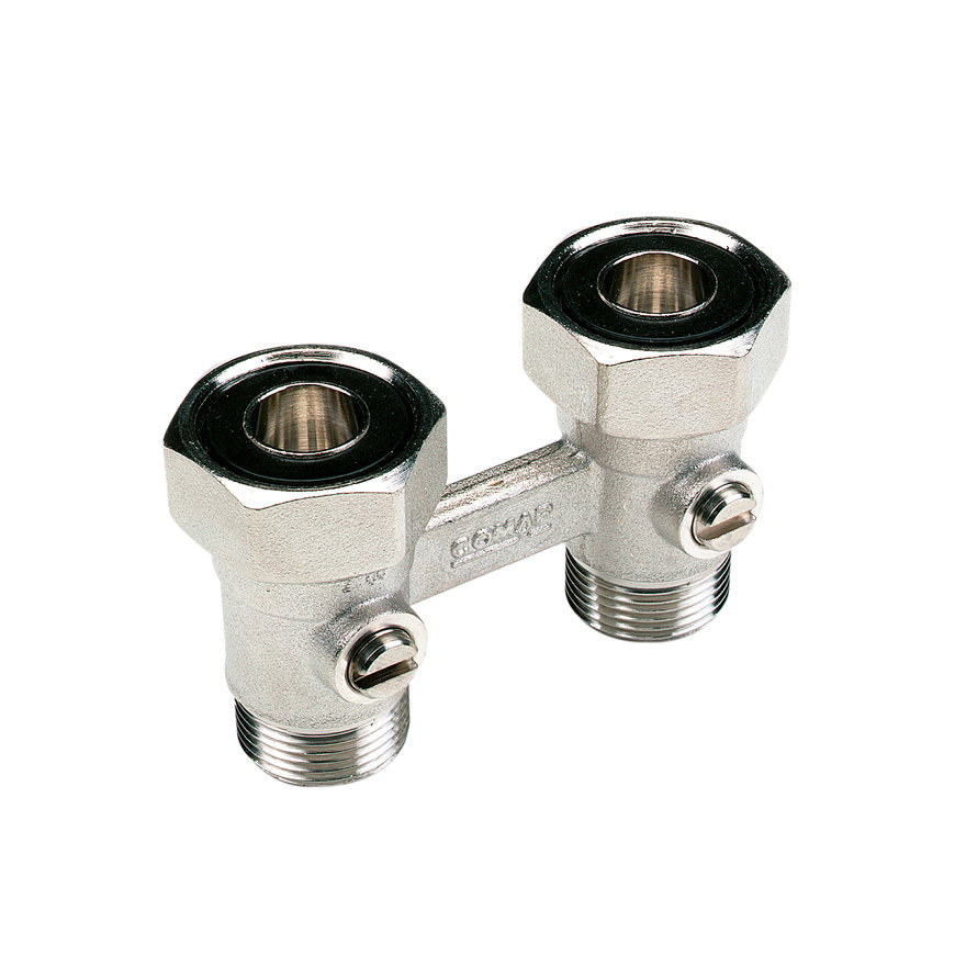 Comap H-onderblok, messing, recht, radiatoraansluiting &frac34;", buisaansluiting M22 