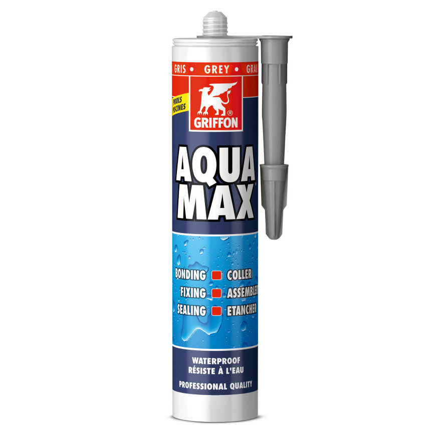 Griffon Aqua Max waterbestendige, oplosmiddelvrije montagelijm en afdichtingskit, grijs, à 425 gr 