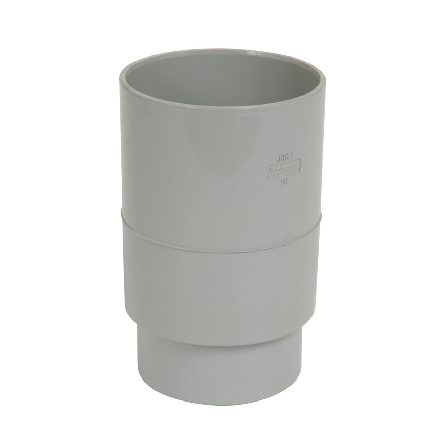 Nicoll Techtan Fallrohr-Muffe, verlängert, PVC, Klebem. x red. Spitzende, hellgrau, RAL 7047, 80 mm