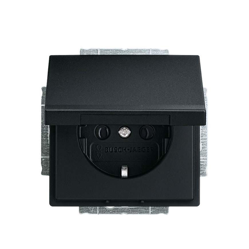 ABB Busch-Jaeger wandcontactdoos, Future linear, met RA, klapdeksel, mat zwart 