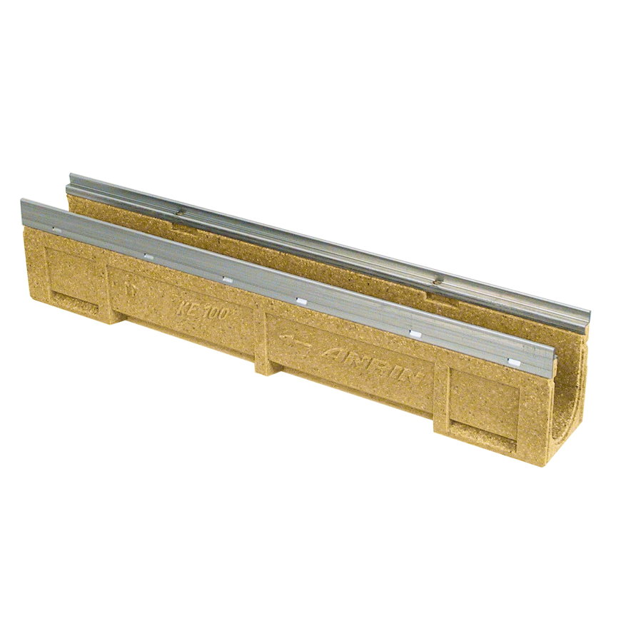 Anrin Entw&auml;sserungsrinne, Typ KE-100, Polymerbeton, o. Rost, Edelst.-Rand, 100 x 13,6 x 25 cm 