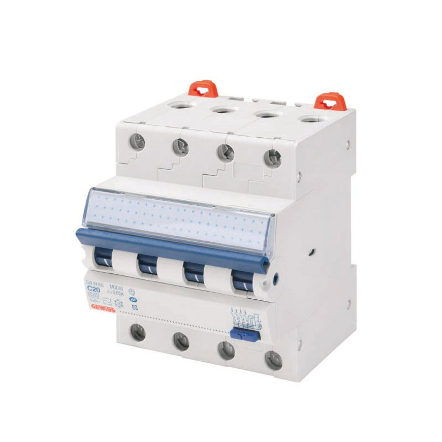 Gewiss aardlekautomaat, 4P, 6 kA, B-karakteristiek, 400 V, 20 A - 300 mA 