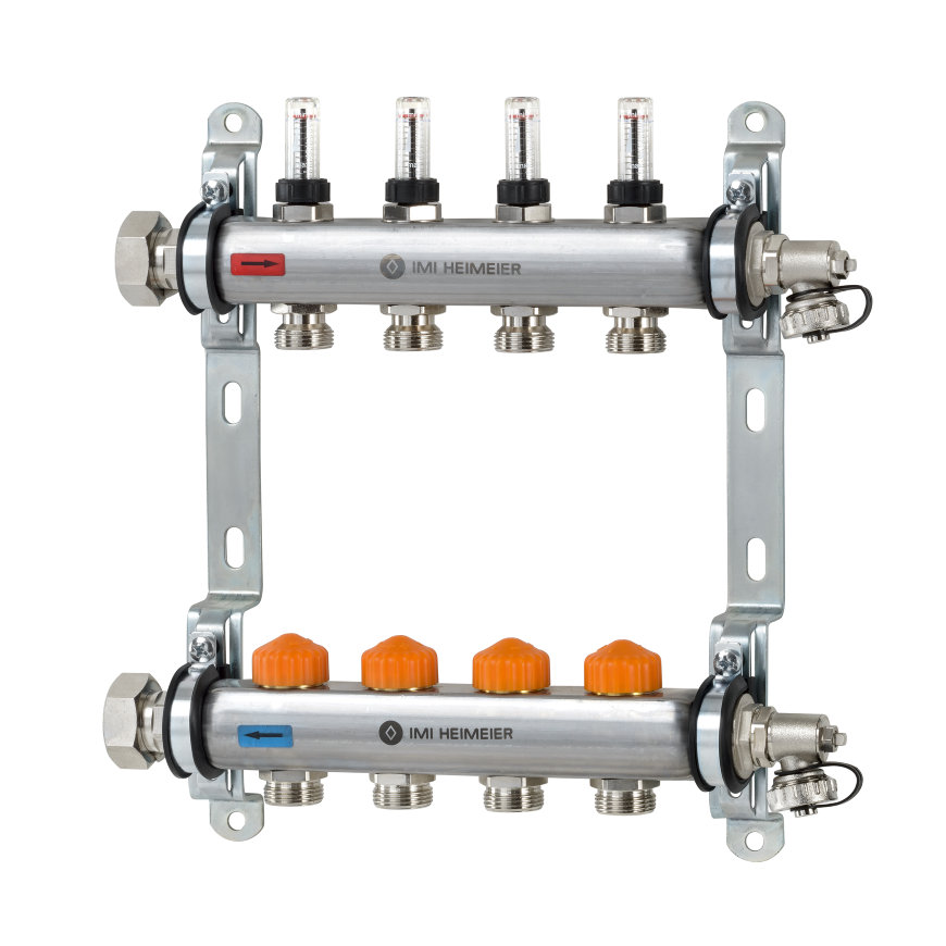 IMI Heimeier Dynacon Eclipse verdeler, voor vloerverwarming, rvs, 4 groepen 