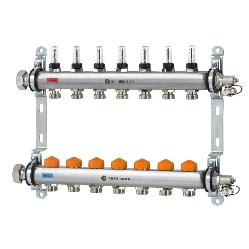 IMI Heimeier Dynacon Eclipse verdeler, voor vloerverwarming, rvs, 7 groepen 