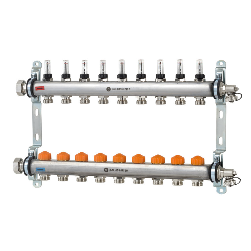 IMI Heimeier Dynacon Eclipse verdeler, voor vloerverwarming, rvs, 9 groepen 