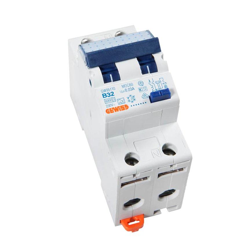 Gewiss aardlekautomaat, 1P+N, 6 kA, B-karakteristiek, 230 V, 32 A - 30 mA 