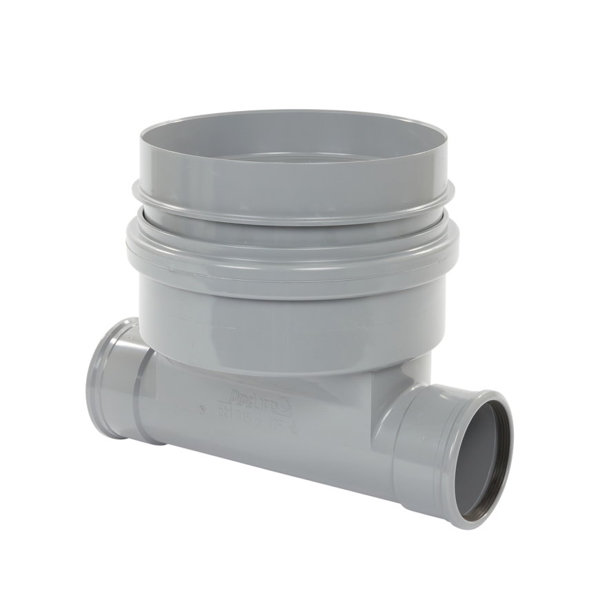 Pipelife inspectieput, met stromingsprofiel, pvc, grijze deksel, KOMO, SN8, 2x 125 mm, 315 mm 