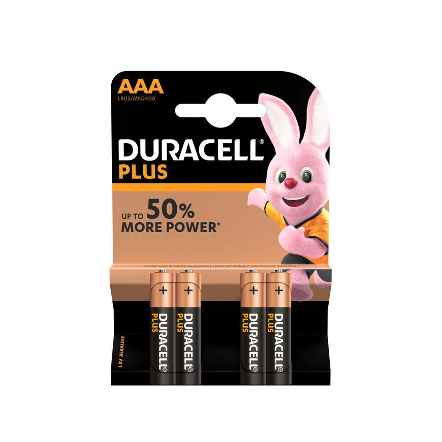 Duracell PlusPower alkaline batterij, AAA, kaart à 4 stuks 