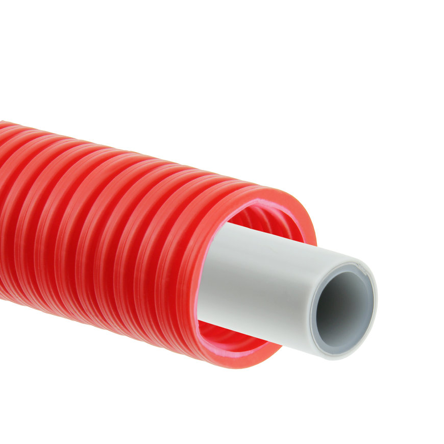 Bonfix Alu-pers meerlagenbuis, wit, in rode mantelbuis, Kiwa, 16 x 2 mm, rol à 50 meter 