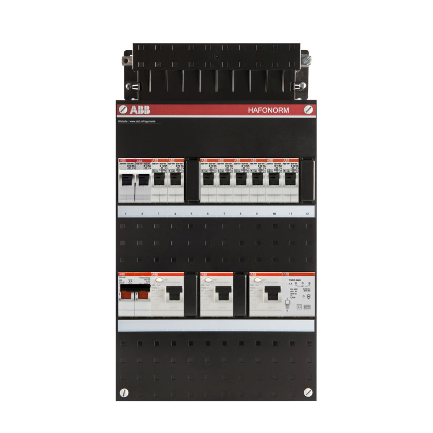 ABB HAD groepenkast, 1-f, beltrafo, fornuisgroep, HS 2-p, 40A, 8 gr. achter 3x ALS 30 mA 