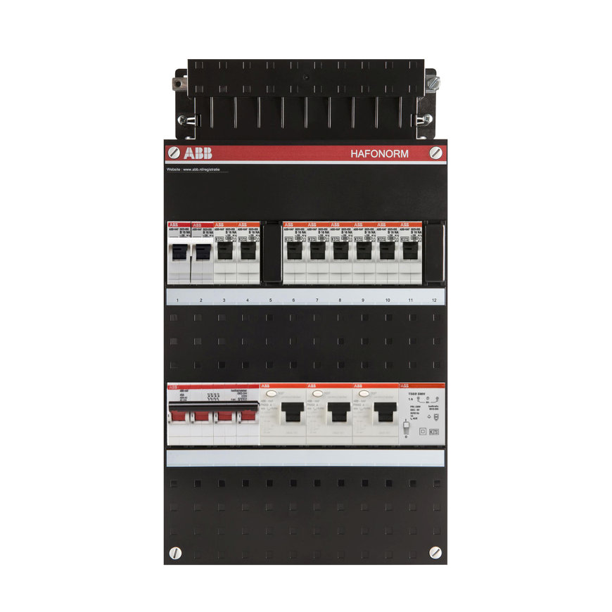 ABB HAD groepenkast, 3-f, beltrafo, fornuisgroep, HS 4-p, 40A, 8 gr. achter 3x ALS 30 mA, 220x330 mm 