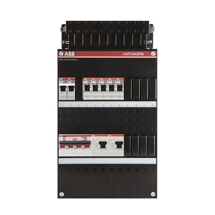 ABB HAD groepenkast, 3-f, fornuisgroep, HS 4-p, 40A, 5 gr. achter 2x ALS 30 mA, 220 x 330 mm 