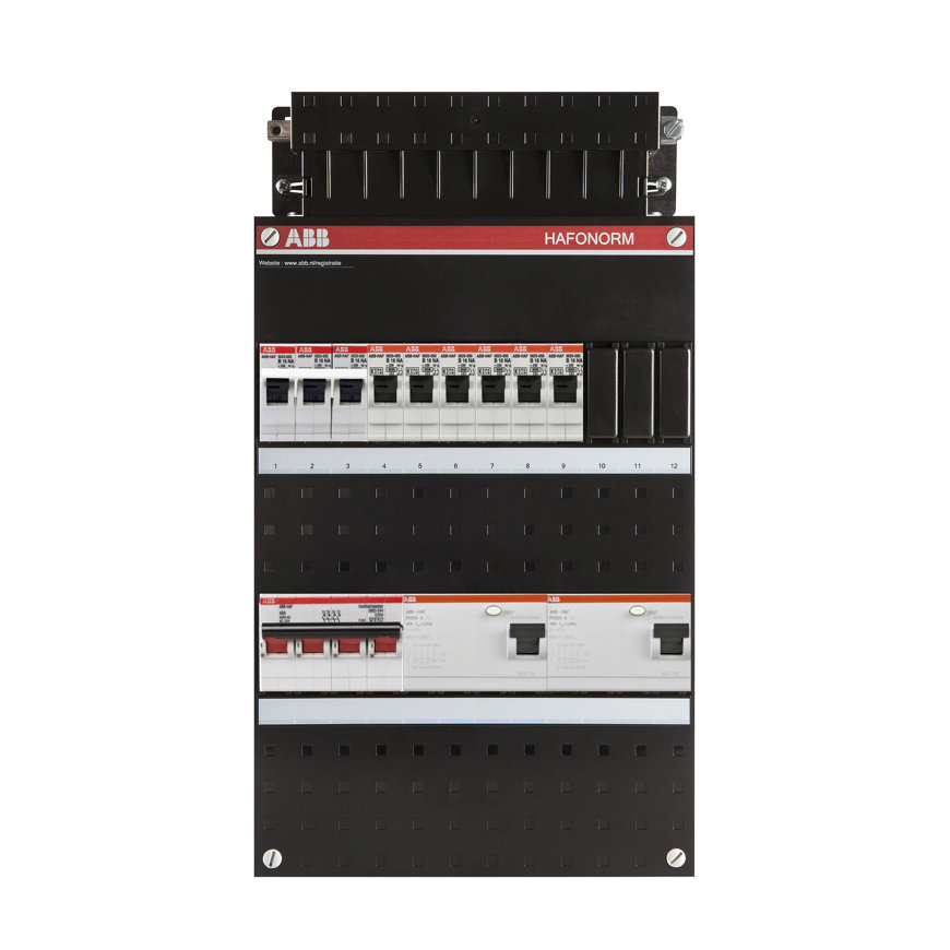 ABB HAD groepenkast, 3-f, fornuisgroep, HS 4-p, 40A, 6 gr. achter 2x ALS 30 mA, 220 x 330 mm 