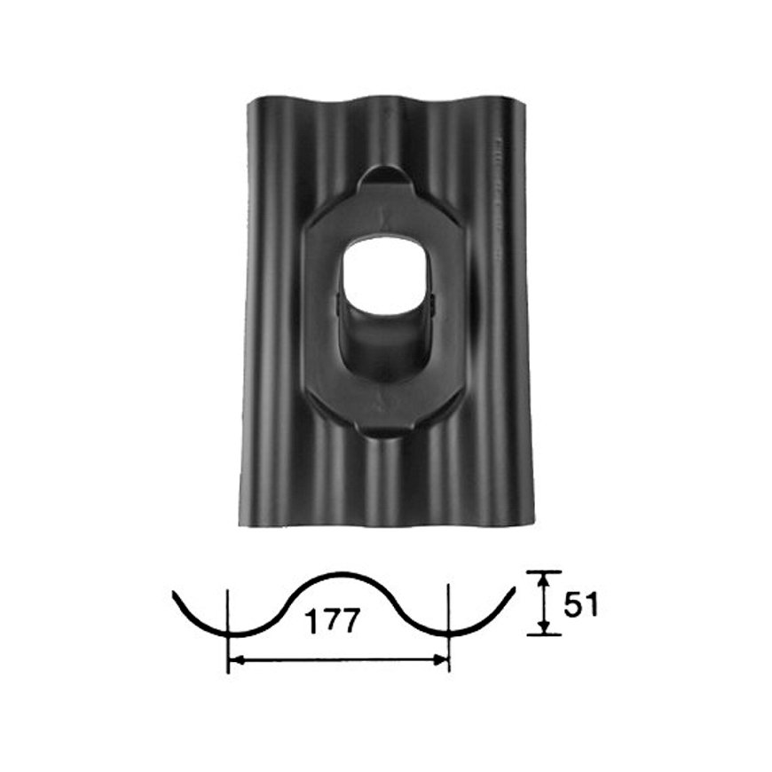 Ubbink dakdoorvoerpan, golfplaat Eternit 177 x 51 mm, kunststof, 166 mm, zwart, dakhelling 5 - 25° 