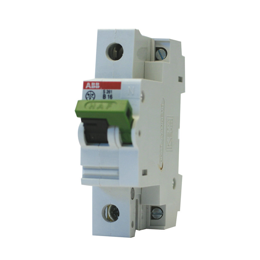ABB hafonorm installatie-automaat, 1P+N, 6 kA, B-karakteristiek, 230 V, 16 A, groene knop 