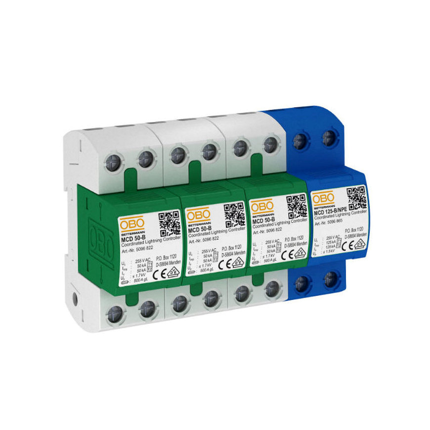 OBO combi afleider, MCD-50-B 3+1, 3-polig, 255 V, voor TT- en TNS-net 