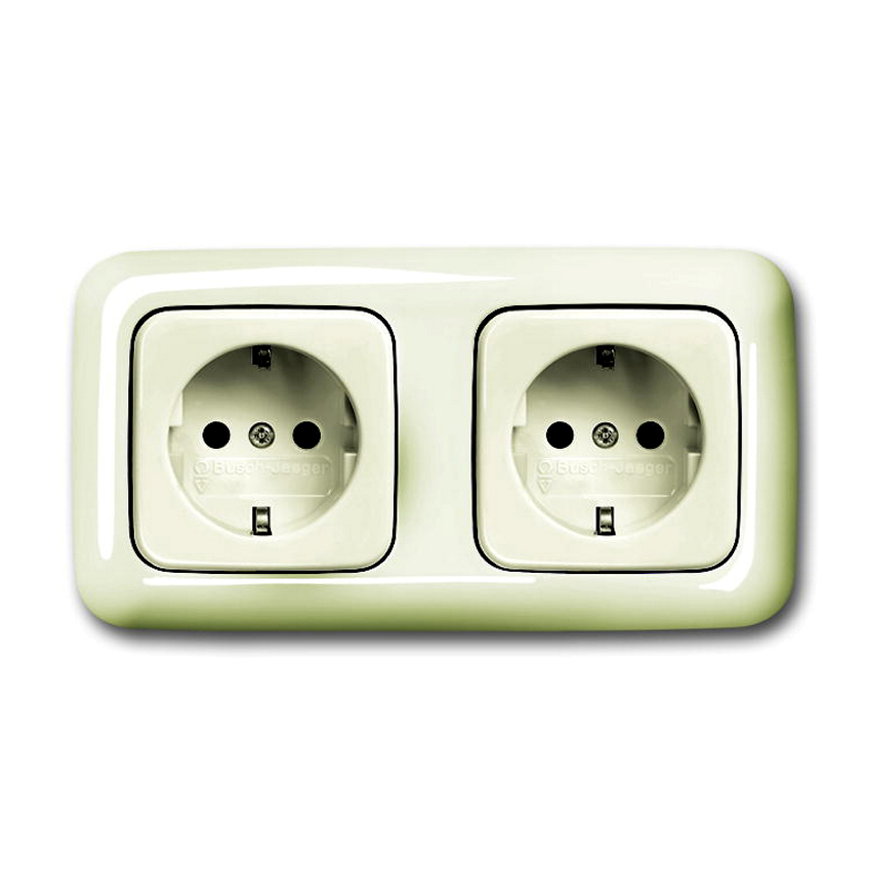 ABB Busch-Jaeger wandcontactdoos, SI, met RA, volle afdekplaat, dubbel, cr&egrave;me 