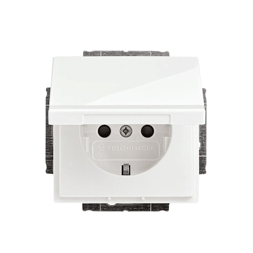 ABB Busch-Jaeger Future linear wandcontactdoos, inbouw, randaarde en klapdeksel, studio wit 
