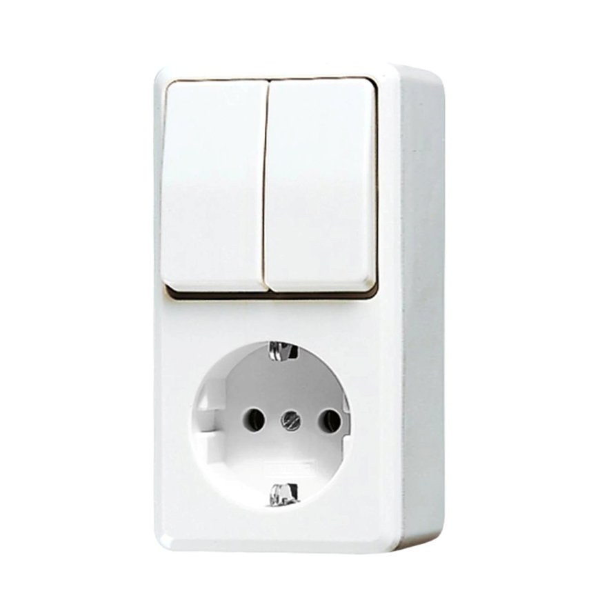 Jung combinatie schakelaar/wcd, AP 600, randaarde, 230 V, 16 A, opbouw, serie, alpine wit 