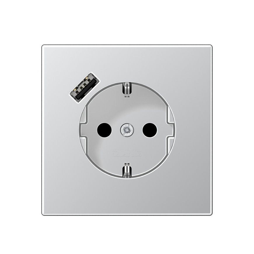 Jung wandcontactdoos, inbouw, randaarde, LS range, enkelvoudig, USB type A, aluminium 