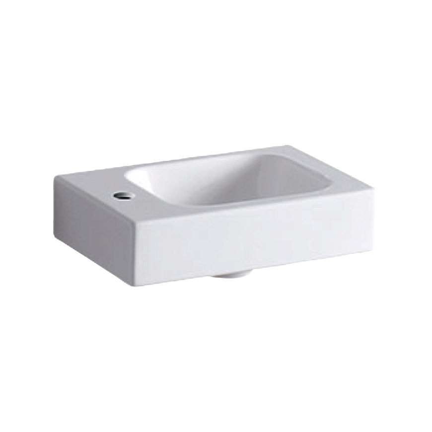 Geberit fontein, type iCon, 380 x 280 x 135 mm, rechthoek, kraangat links, wit 