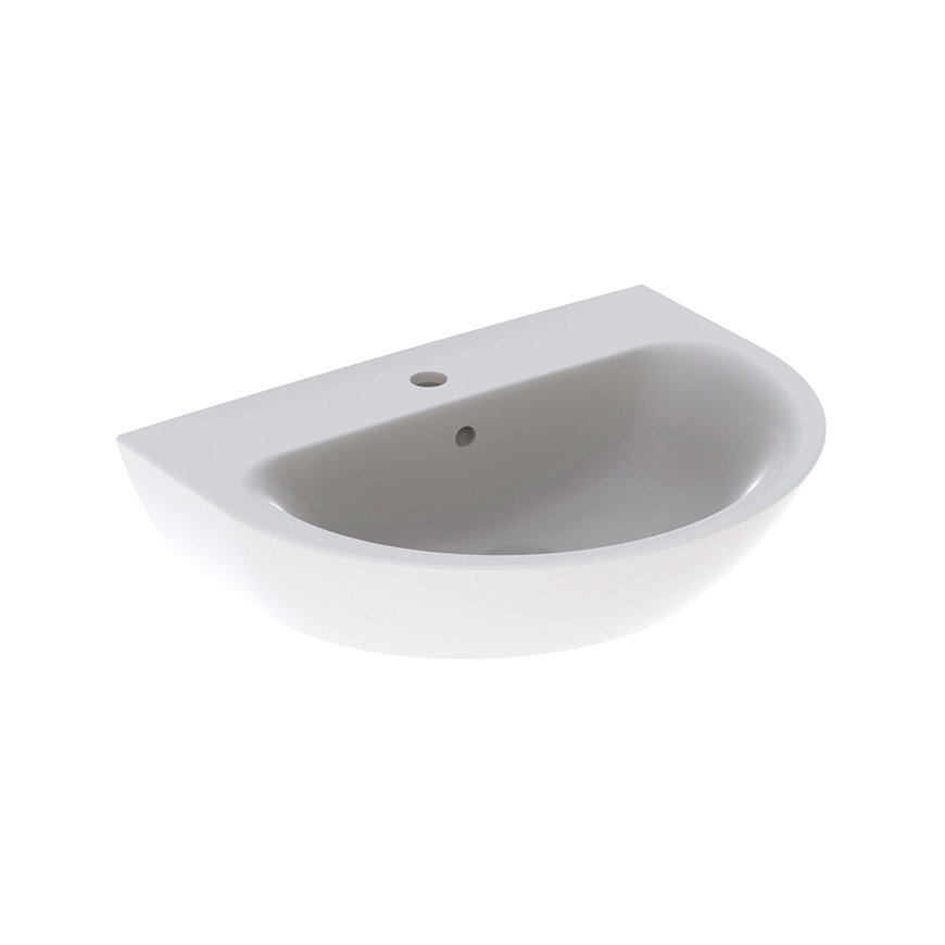 Geberit Renova wastafel, rond, waskom, keramiek, 650 x 500 x 190 mm, wit, overloop 