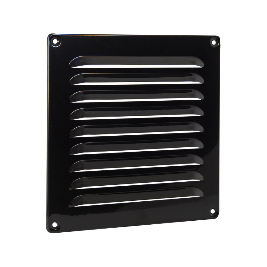 Nedco schoepenrooster, aluminium, kleine schoepen, omgezette rand, 200 x 200 mm, zwart