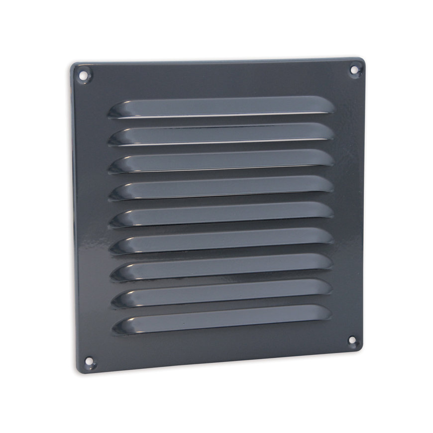 Nedco schoepenrooster, aluminium, kleine schoepen, omgezette rand, 200 x 200 mm, grijs 