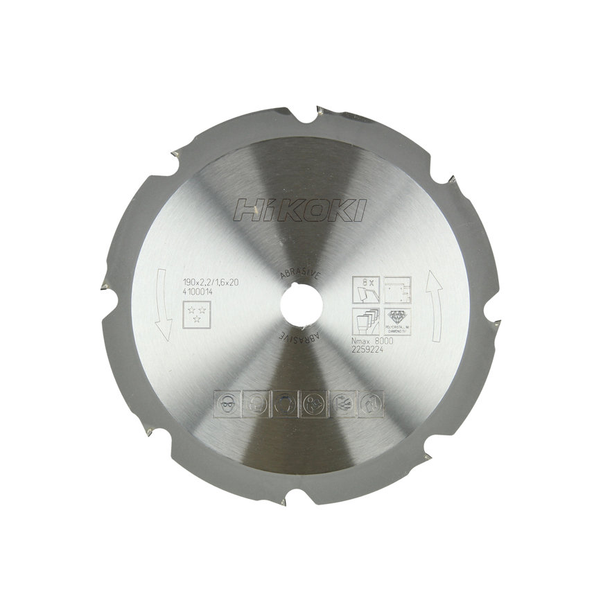 HiKOKI Proline cirkelzaagblad voor gips en cement gebonden platen, 190 x 20 mm, 8 tanden 
