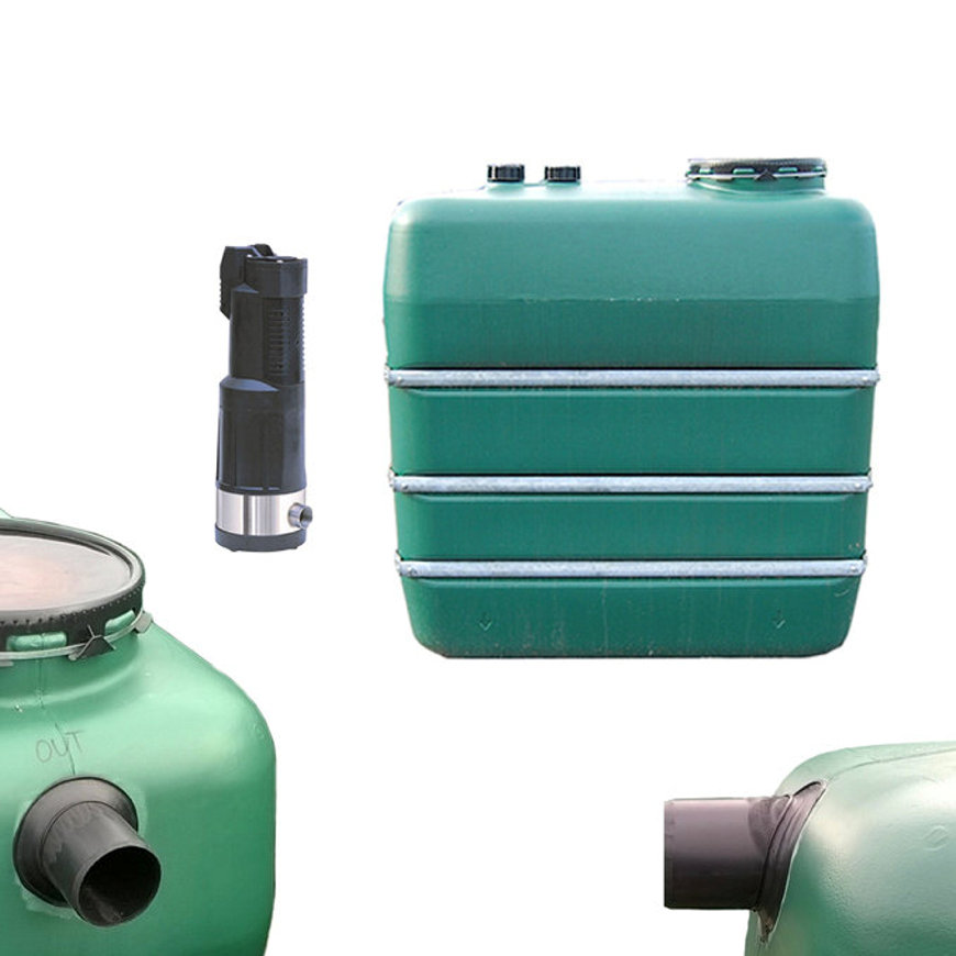 Regenwatertank, incl. drukpomp set, pe, 2000 liter, 205 x 72 x 164 cm, bovengronds, incl. staalband 
