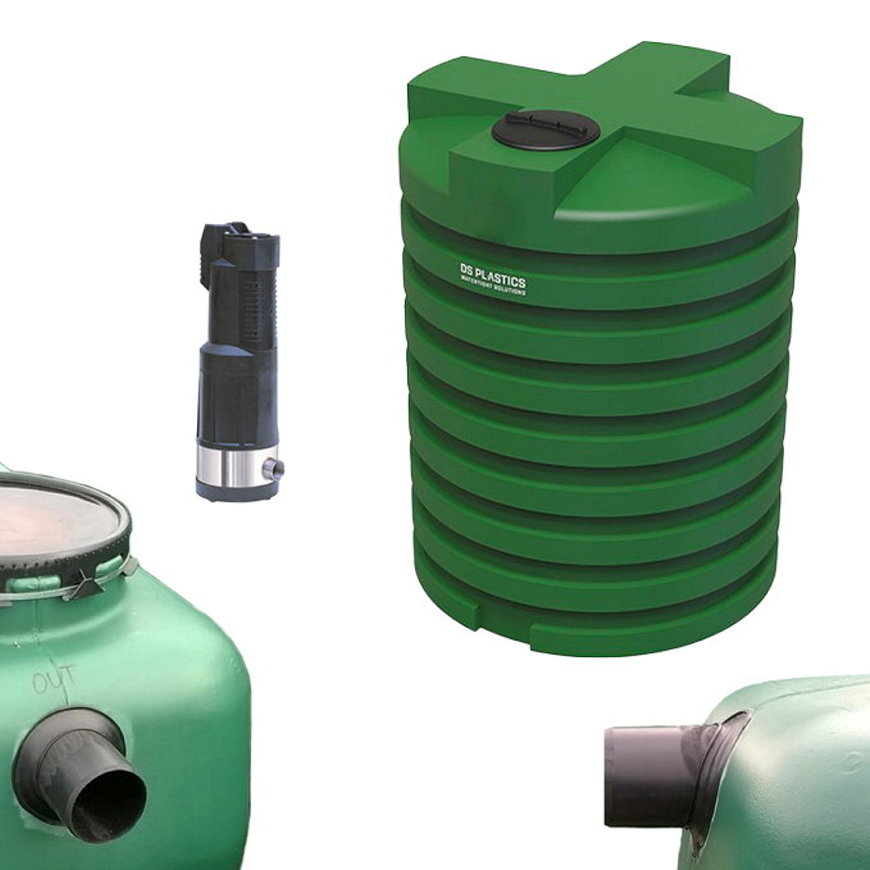 Opslagtank, incl. drukpomp set, pe, groen, 6000 liter, &Oslash; 180 cm, h = 235 cm, bovengronds 