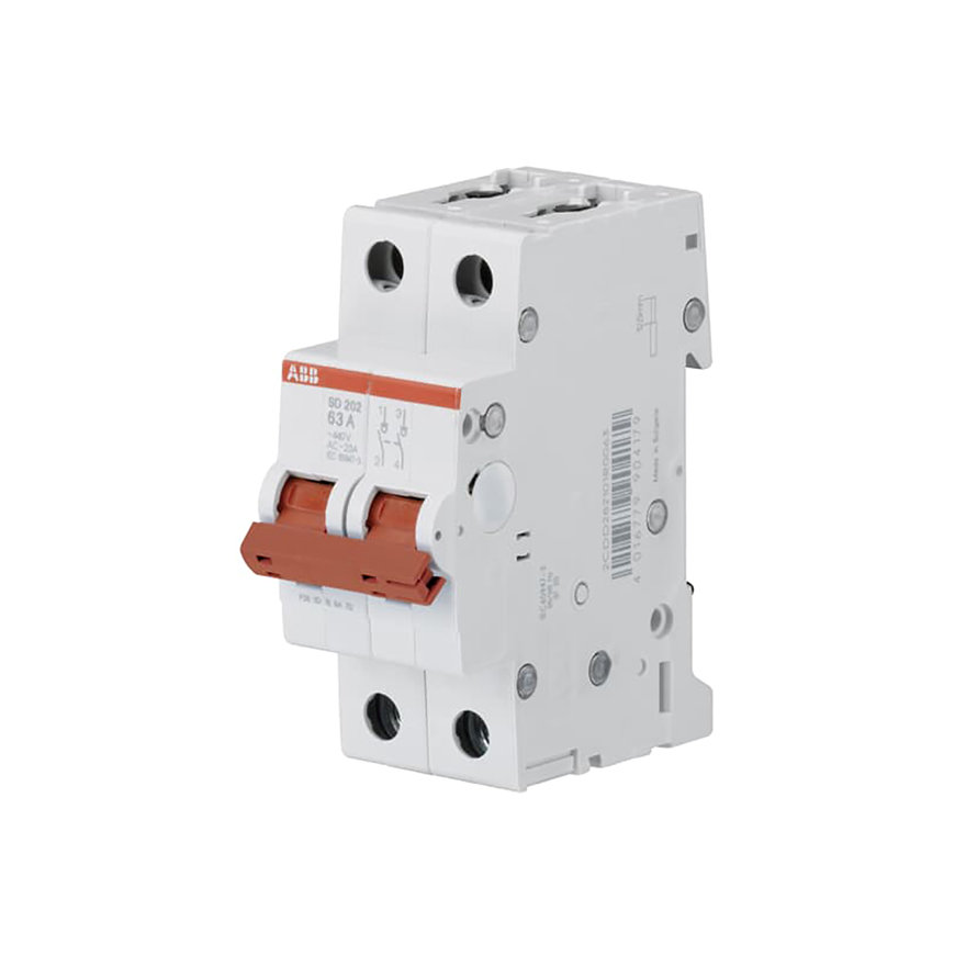 ABB lastscheider, aan/uit schakelaar, rood, 2-polig, 40 A, 440 V, AC-23A, 25 kA, 125VDC, DC-21A 