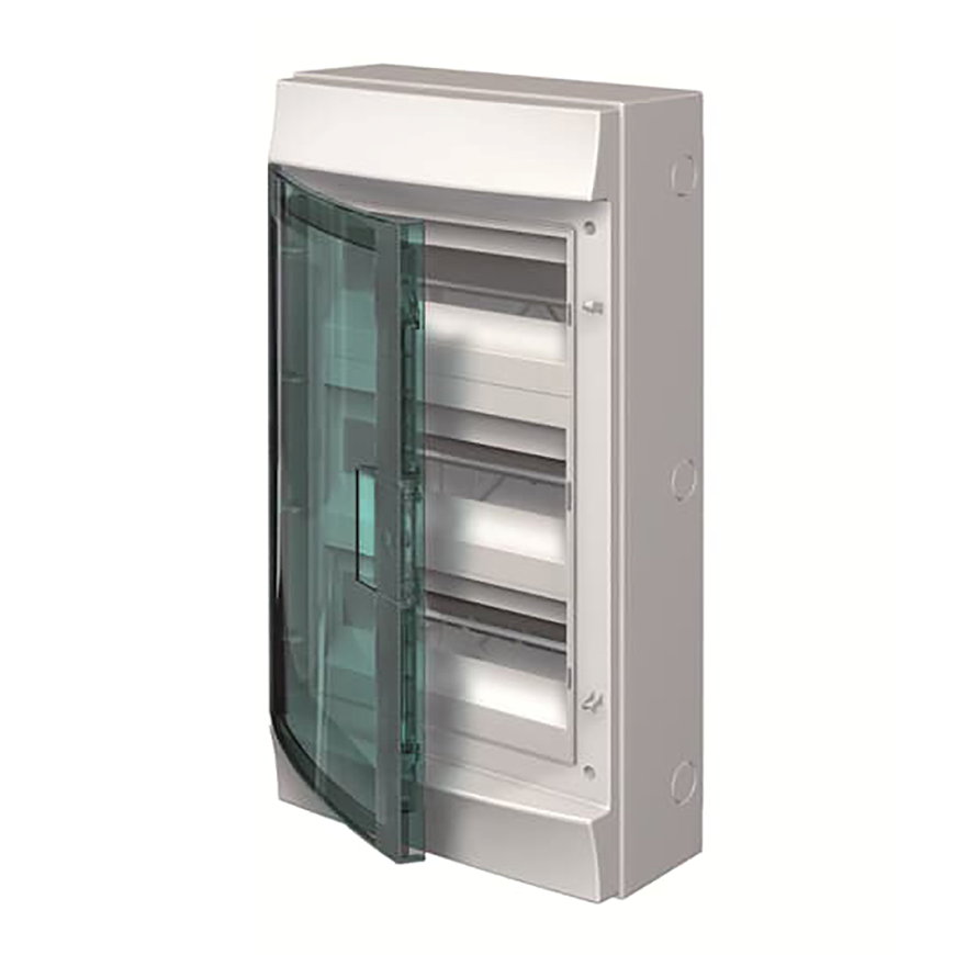 ABB opbouw verdeelkast, Mistral65, 36 modules, 3 rijen, transparante deur, IP65, GWT750, RAL7035 