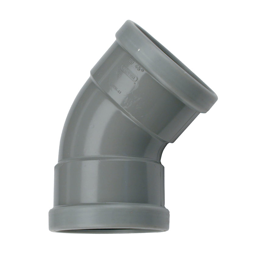 Wavin Wafix bocht 45°, pvc, 2x manchet, grijs, KOMO, SN4, 160 mm 