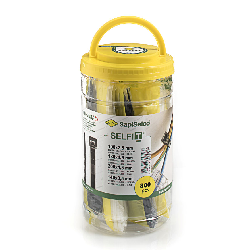 SapiSelco kabelbinders, 100 x 2,5 mm, 140 x 3,5 mm, 180 x 4,5 mm, 200 x 4,5 mm, set à 800 stuks 