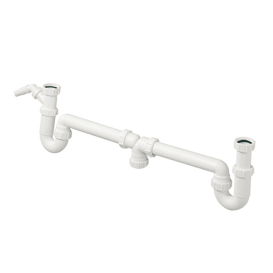 McAlpine gootsteenafvoer, centrisch, dubbel, met sifon +vaatwasser aansluiting, pp, wit, 1½" x 40 mm 