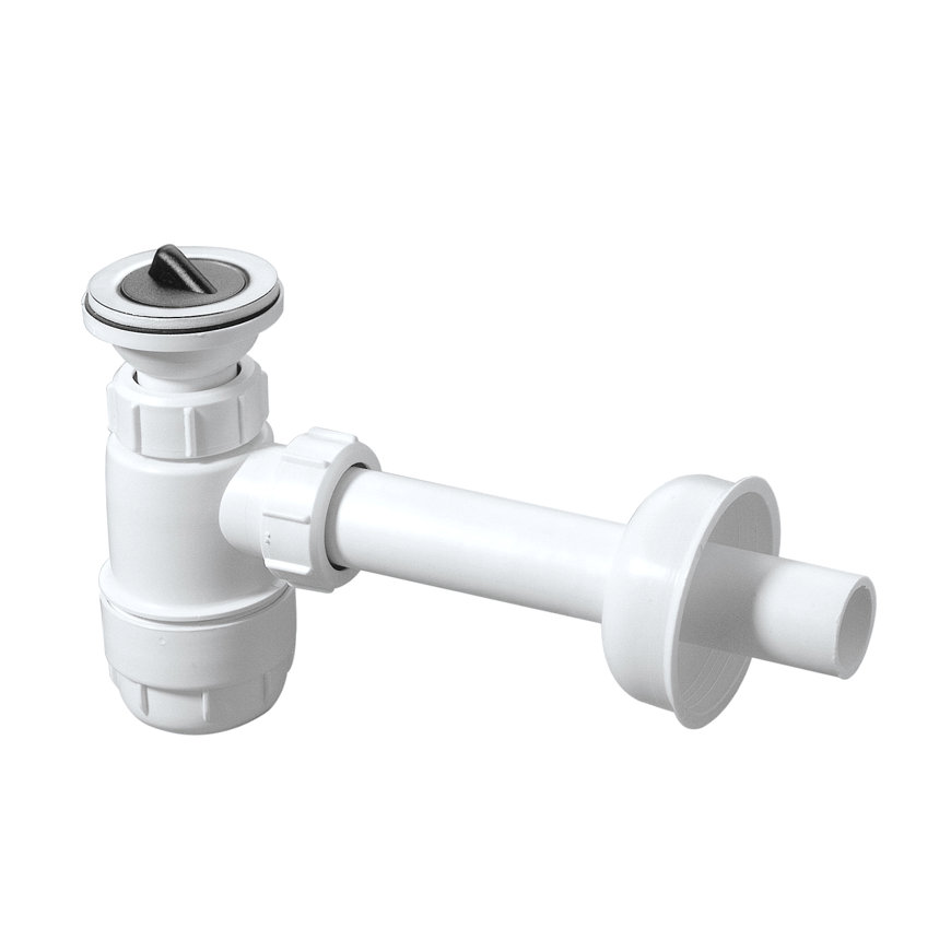 McAlpine bekersifon, met muurbuis, rozet, plug en stop, pp, wit, 70 x 40 mm