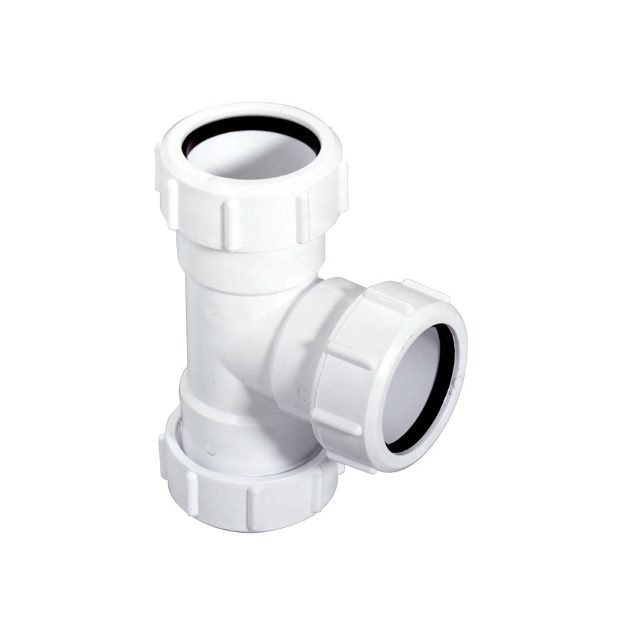 McAlpine verloop T-stuk 90°, 3x klem, pp, wit, 40 x 25 x 40 mm 