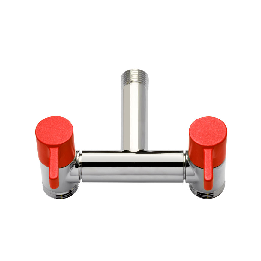 Aquajet tapkraan, waterbesparend, eco, messing verchroomd, ½" x ¾", 2 uitlopen, rode hendel 