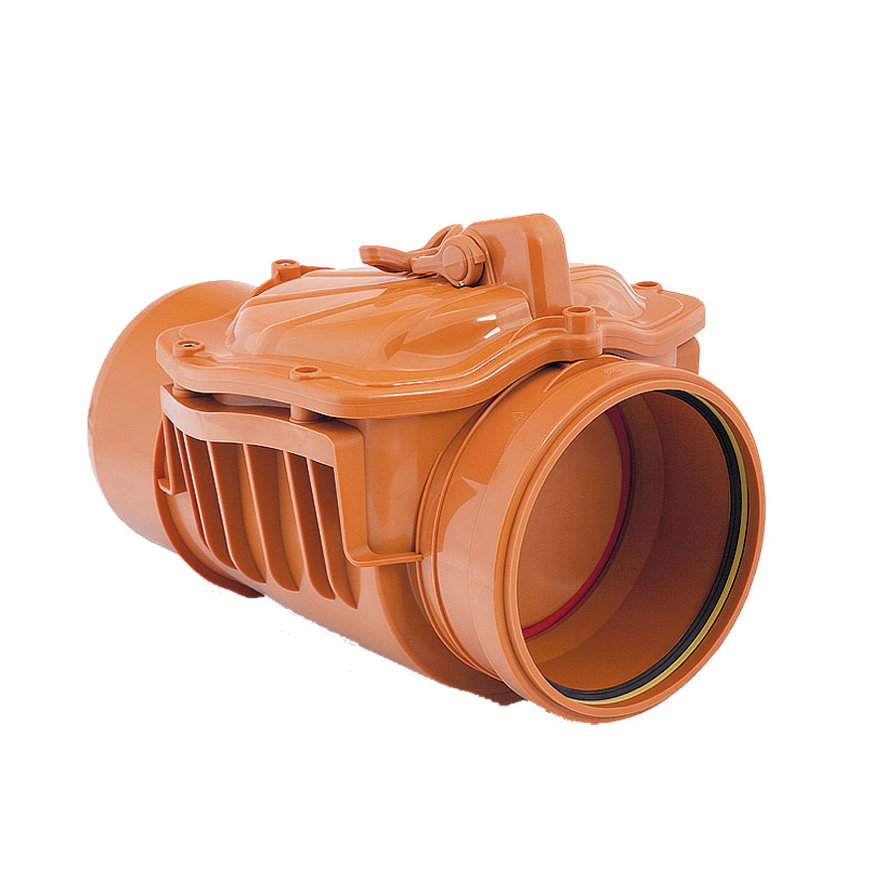 Wavin Reinigungsrohr m. Edelst.-Rückstauklappe u. Verriegelung, Muffe x Spitzende, orange, 110 mm 